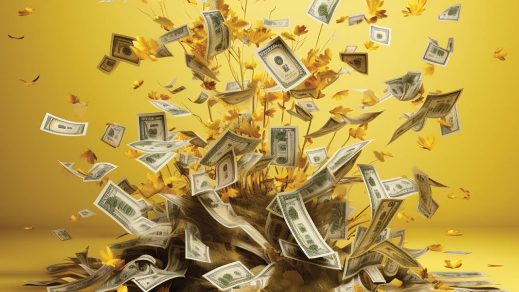 money blown up in the air