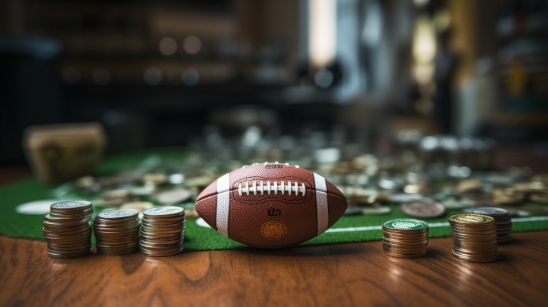 Baseball with coins on a Poker table