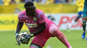 "Goalkeeper in pink kit making a defensive move on the field."