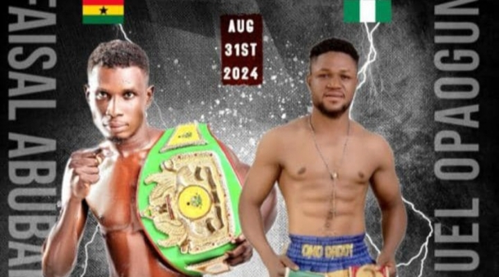 Faisal Abubakar and Samuel Opaogun face off in a promotional poster for their upcoming boxing match.