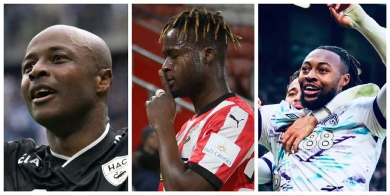 "Collage of football players Andre Ayew, Mohammed Kudus, and Raheem Sterling."