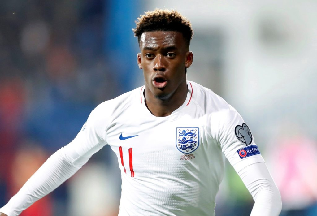 Callum Hudson-Odoi playing for the England national team.