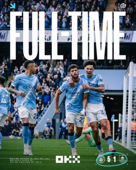 Manchester City Thrash Burnley 5-1 as Haaland Shines with a Brace