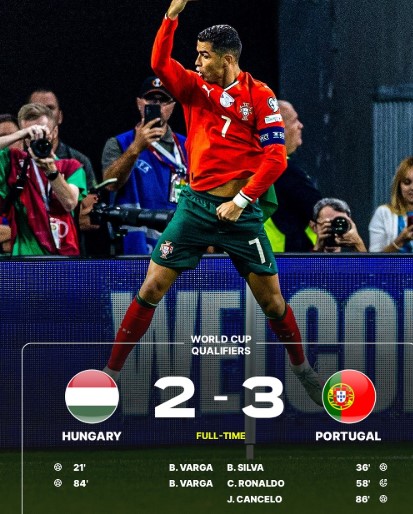 Cristiano Ronaldo Scores as Portugal Beat Hungary 3-2 in World Cup Qualifiers