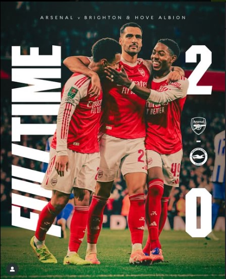Arsenal March Into Carabao Cup Quarter-Finals With Confident 2-0 Win Over Brighton