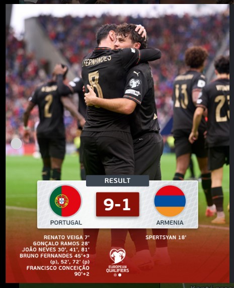 Portugal Destroy Armenia 9–1 to Qualify for the World Cup in Spectacular Fashion