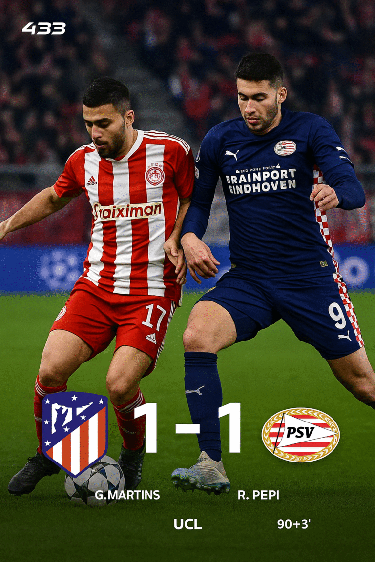 Olympiacos Shock PSV With Late Drama in 1–1 UCL Draw