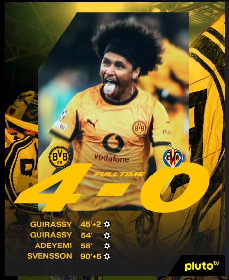 Borussia Dortmund Dominate Villarreal With a Crushing 4–0 Victory