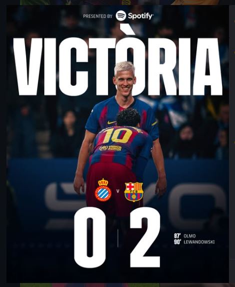 Espanyol 0–2 Barcelona: Late Olmo and Lewandowski Goals Seal Derby Victory