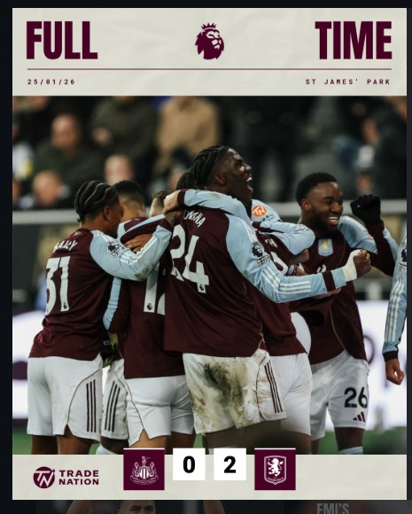 Aston Villa End 19-Year Wait at St James’ Park with 2-0 Win Over Newcastle