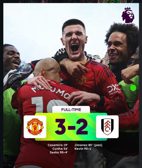 Late Drama at Old Trafford! Manchester United Stun Fulham 3–2 to Reclaim Top-Four Spot