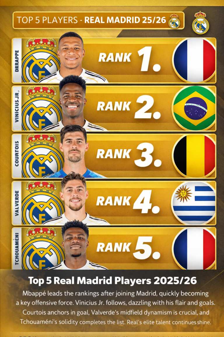 Top 5 Real Madrid Players in 2025/26: Mbappe Top Of The List