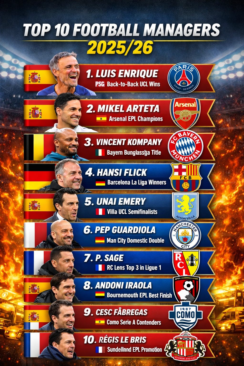 Top 10 Football Managers of 2025/26 Season