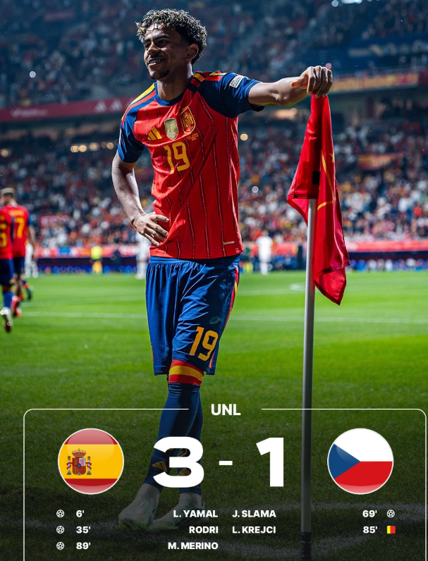 Lamine Yamal Scores Again as Spain Beat Czechia 3-1 in Nations League