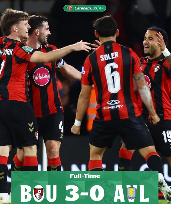 Bournemouth Beat Aston Villa 3-0 to Reach Carabao Cup Quarter-Finals