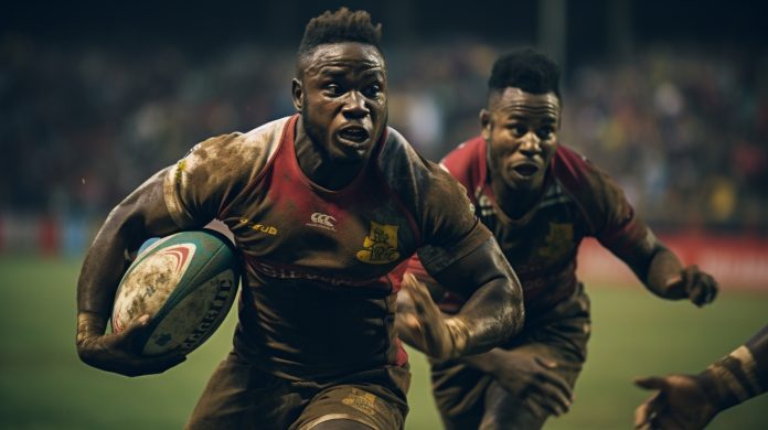 Rugby In uganda 2 Rugby Playing running with the ball approaching the goalpost