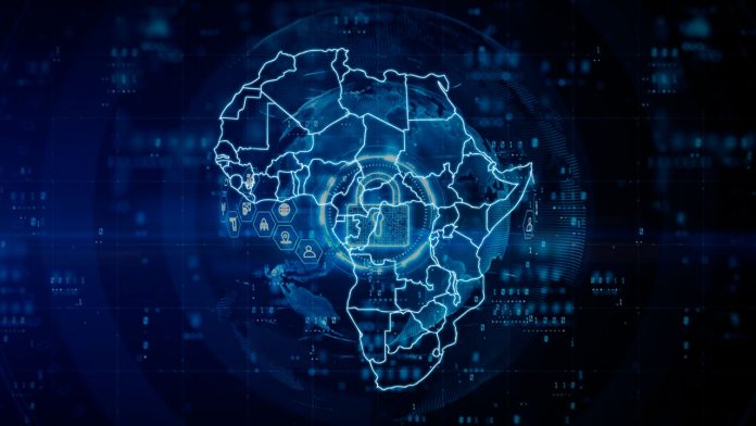 Artwork depicting Africa map and cyber security art.