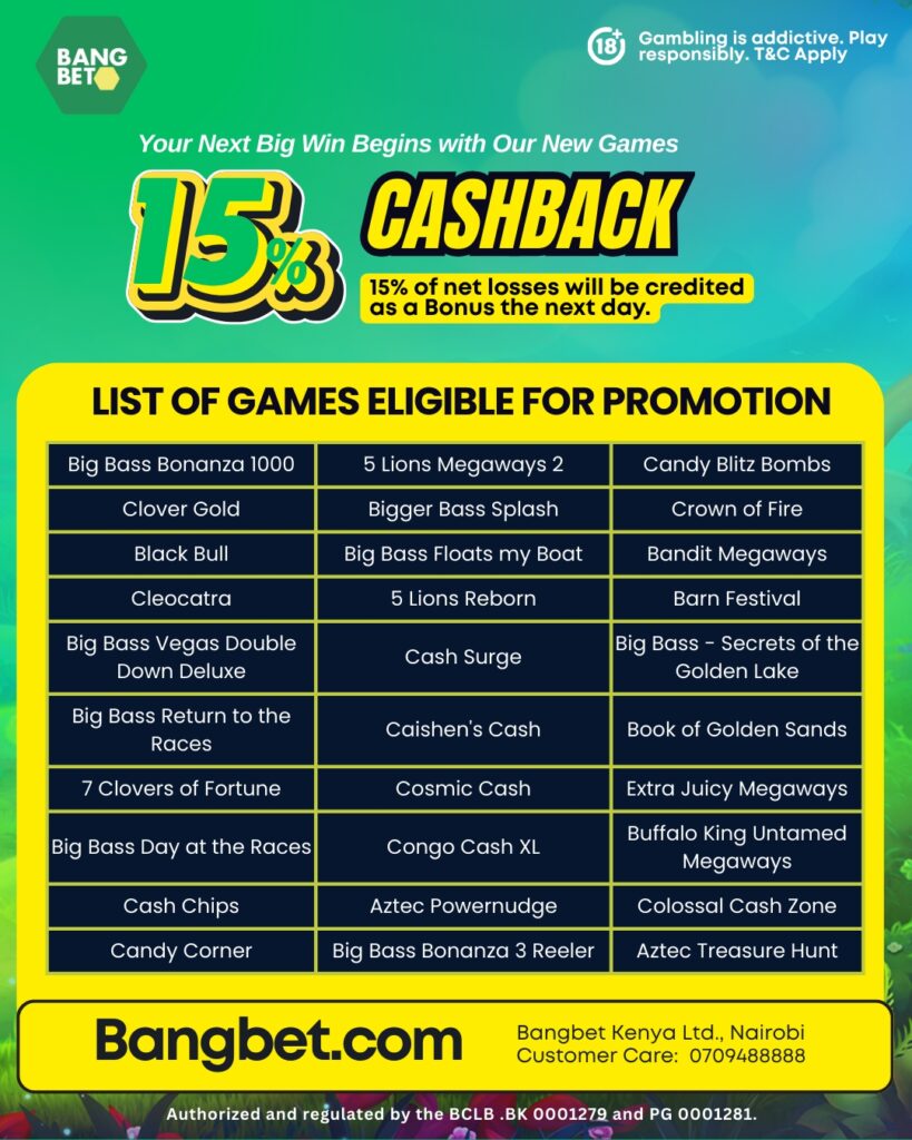 30 New Games + 15% Cashback Bonus at Bangbet!