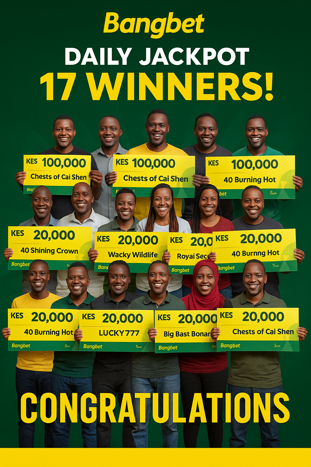 Bangbet Kenya Daily Jackpot: 17 Lucky Winners Celebrate Big Cash Rewards!