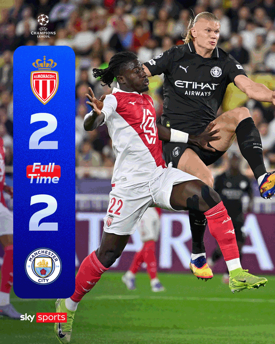 Monaco vs Man City: 2-2 Draw as Dier Denies Haaland in UCL Thriller