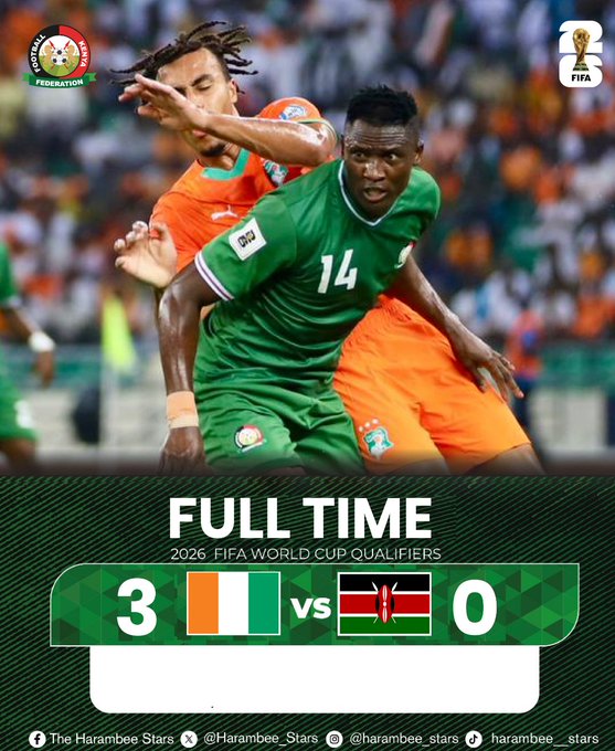 Ivory Coast vs Kenya: Elephants Crush Harambee Stars 3-0 in World Cup Qualifier