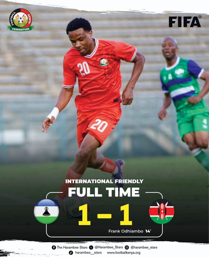 Kenya Held to a 1-1 Draw by Lesotho in an International Friendly
