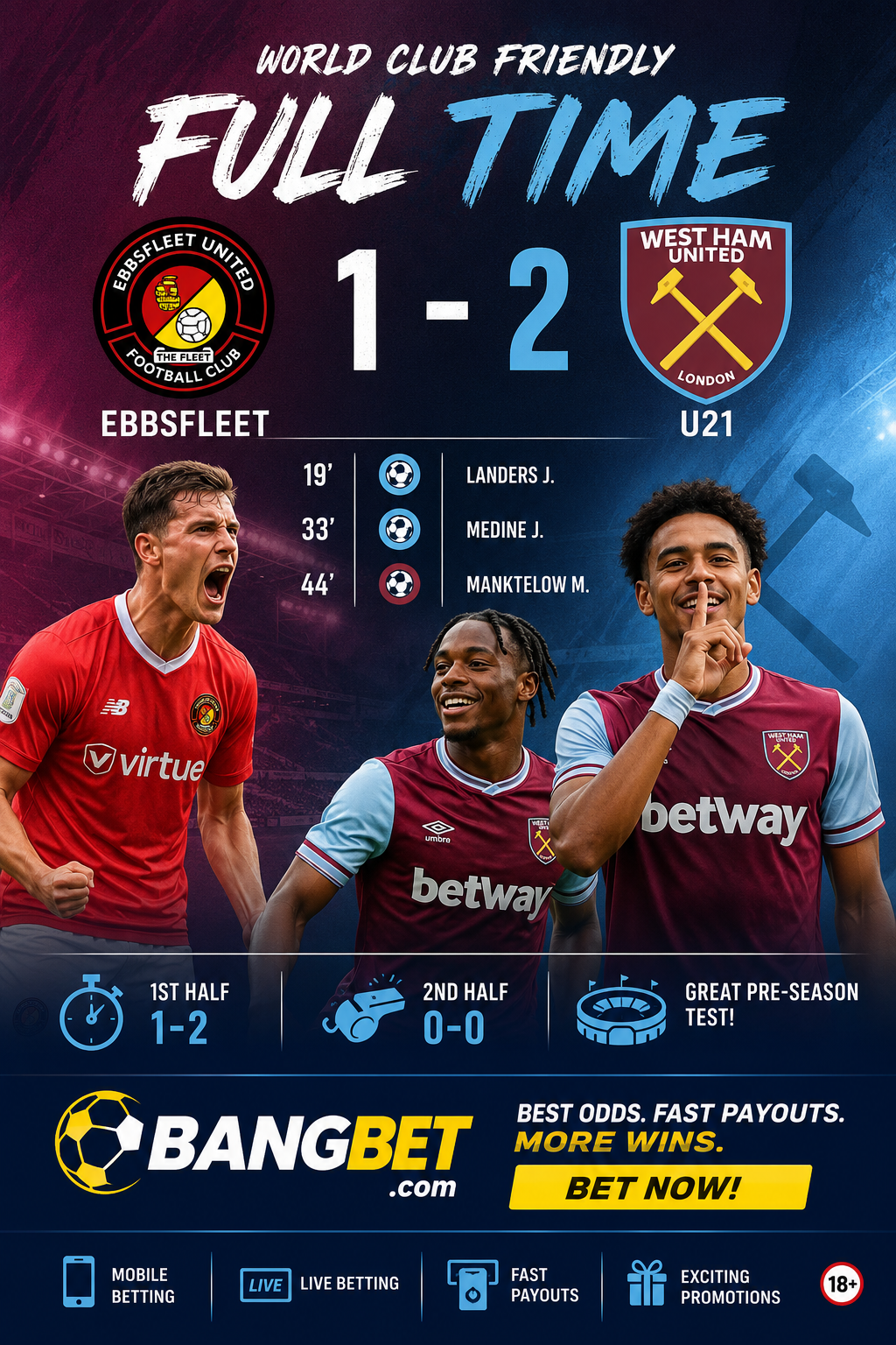 West Ham U21 Beat Ebbsfleet 2-1 in Pre-Season Friendly