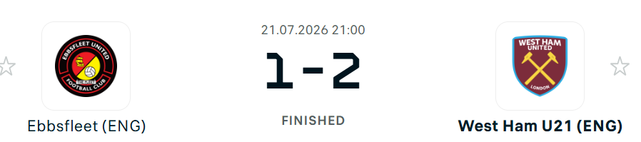 West Ham U21 Beat Ebbsfleet 2-1 in Pre-Season Friendly