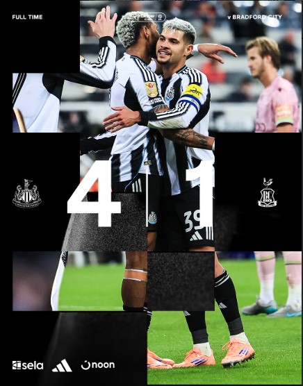 Newcastle Thrash Bradford City 4-1 in Carabao Cup