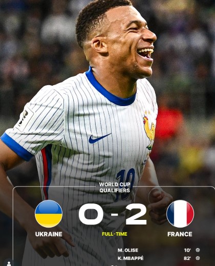 France Defeat Ukraine 2-0 in World Cup Qualifiers