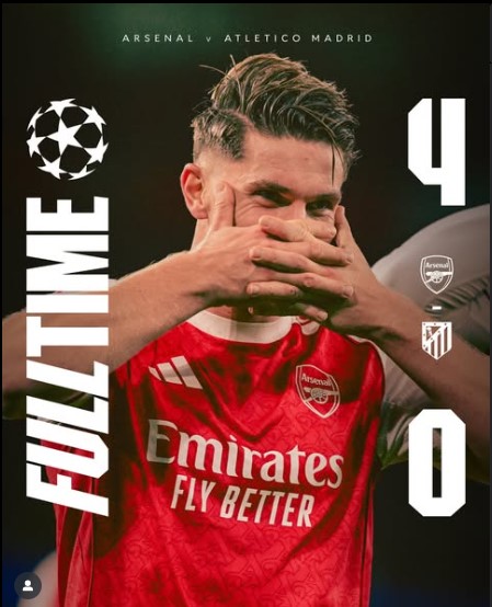 Arsenal Crush Atlético Madrid 4-0 in Dominant UCL Display at Emirates Stadium