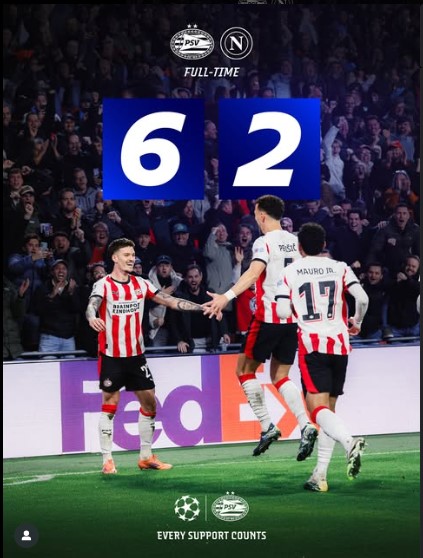 PSV Eindhoven Thrash Napoli 6-2 in Stunning Champions League Victory