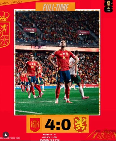Mikel Merino Brace Powers Spain to 4–0 Win Over Bulgaria in World Cup Qualifiers