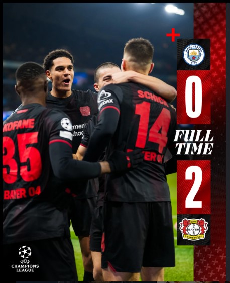 Leverkusen Shock Manchester City With a Stunning 2โ0 Win at the Etihad