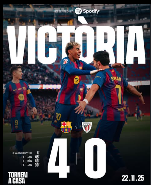 Barcelona Crush Athletic Club 4-0 as Camp Nou Comeback Sparks Title Charge