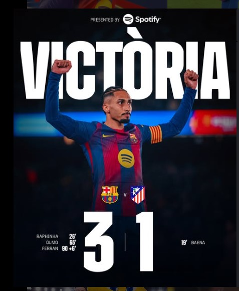 Barcelona 3โ1 Atlรฉtico Madrid: Raphinha Shines as Barรงa Go Four Points Clear at the Top