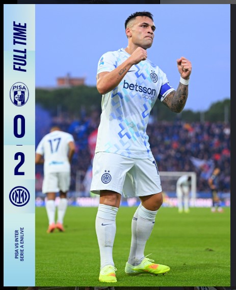 Pisa 0โ2 Inter: Lautaro Martรญnezโs Brace Sends Inter Into Second Place in Serie A