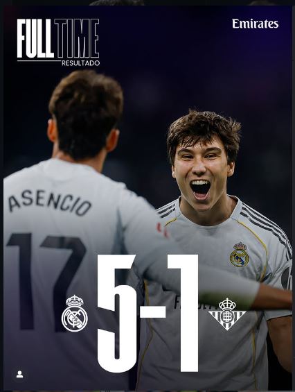Real Madrid 5โ1 Real Betis: La Fรกbrica Stars Shine as Garcรญa Nets Perfect Hat-Trick