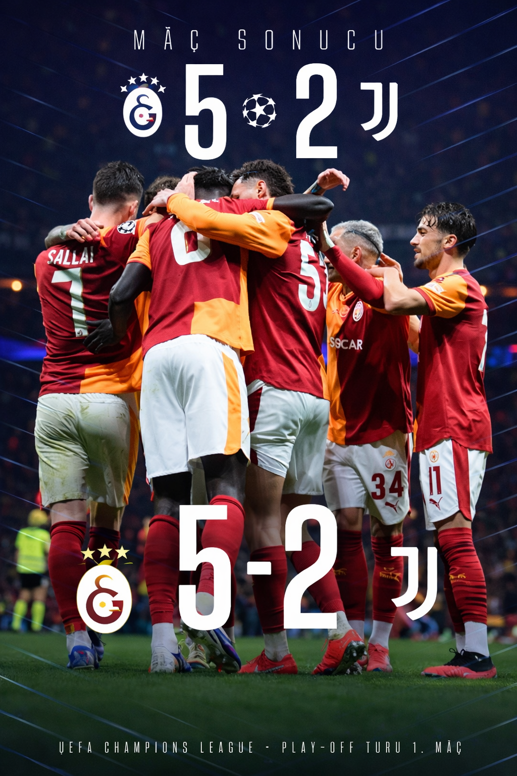 Galatasaray 5-2 Juventus: Noa Lang and Osimhen Shine in Stunning UCL Play-Off Thriller