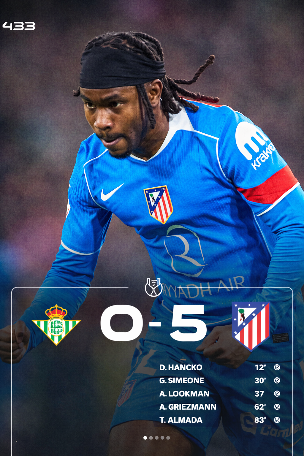 Ademola Lookman Shines on Atlรฉtico Madrid Debut in 5-0 Win Over Real Betis to Reach Copa del Rey Semi-Finals