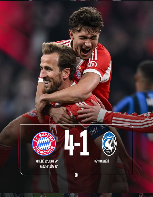 Bayern Munich 4-1 Atalanta: Kane Hits 50 UCL Goals as Bayern Storm into Quarter-Finals