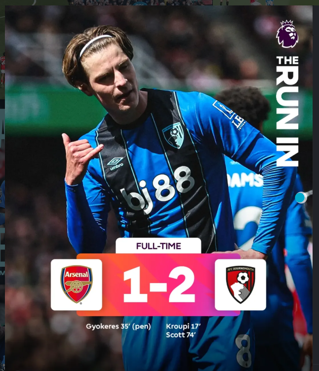 Arsenal 1-2 Bournemouth: Gunners Stumble as Title Race Takes Dramatic Turn