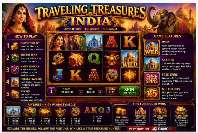 How to Play TRAVELING TREASURES INDIA Casino Game