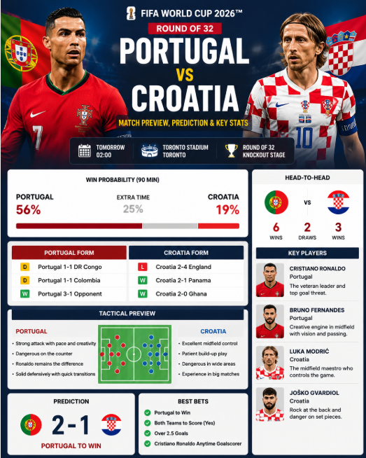 Portugal vs Croatia Prediction: World Cup 2026 Round of 32 Match Guide