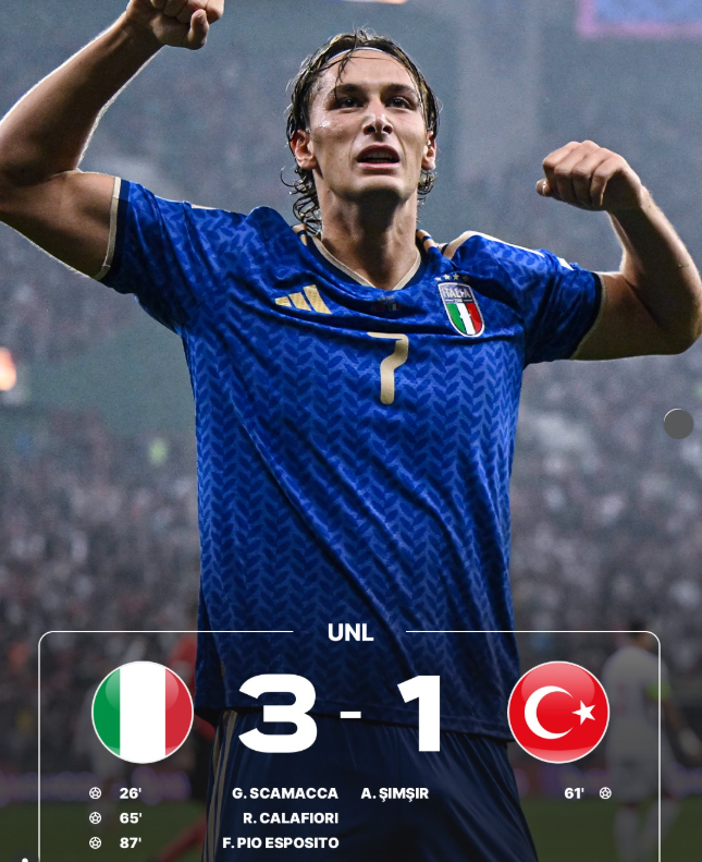 Italy Beat Turkey 3-1 as Calafiori Scores First International Goal at Old Home Ground