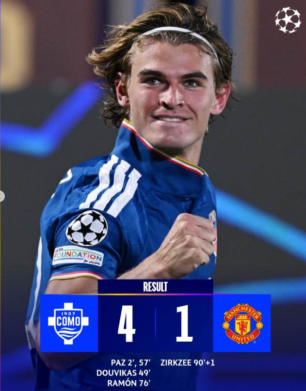 Manchester United Routed 4-1 by Como in Champions League Humiliation