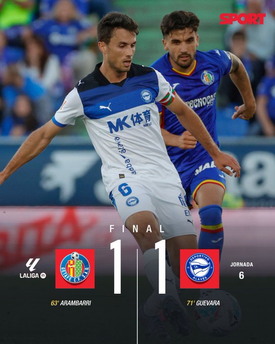 Getafe Hold Alavés 1-1 to Stay Unbeaten at Home in La Liga