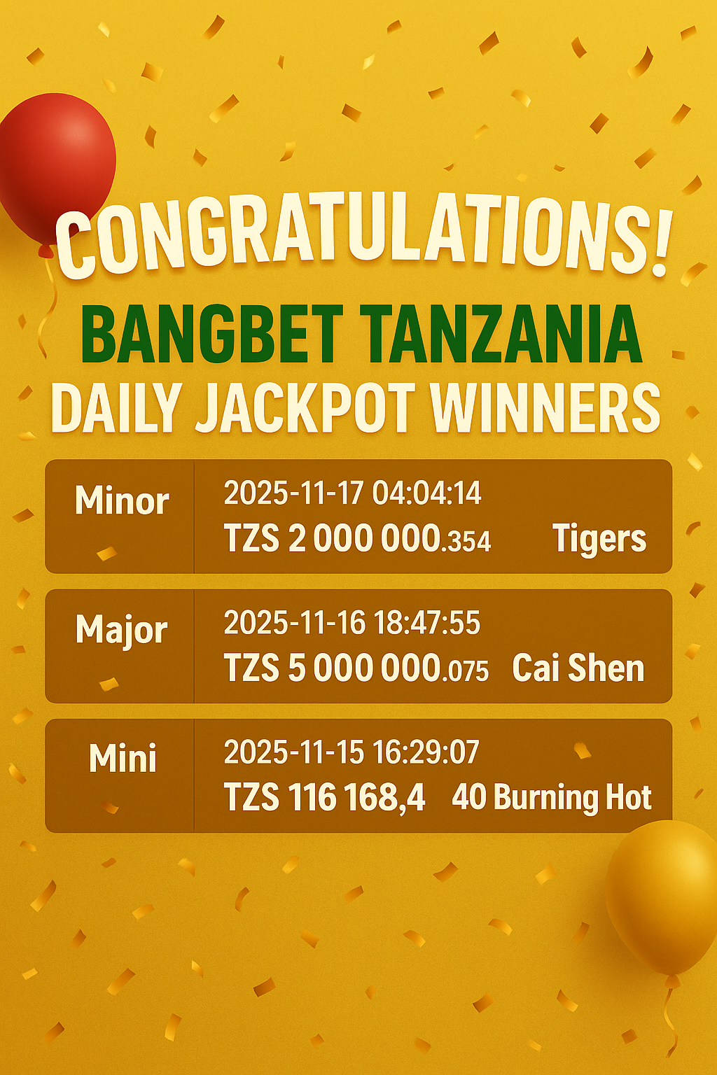 Bangbet Tanzania Daily Jackpot Winners: Celebrating Big Wins!