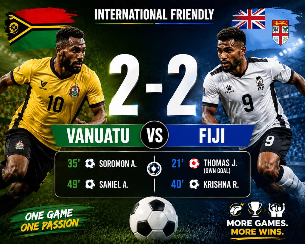 Vanuatu and Fiji Share Spoils in Entertaining 2-2 International Friendly