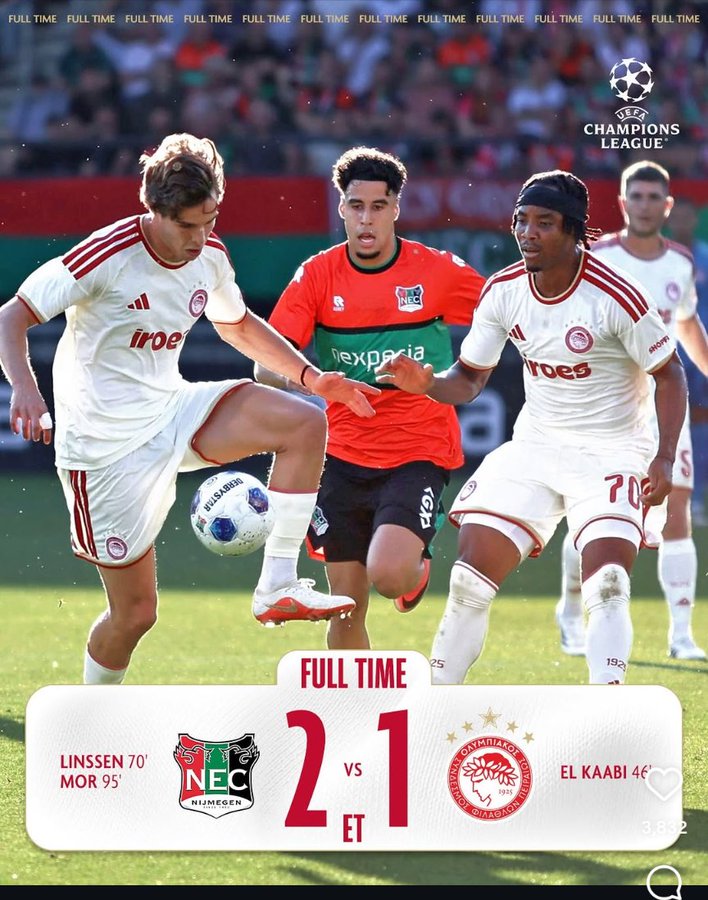 NEC Nijmegen Beat Olympiacos 2-1 in Champions League Qualifier 